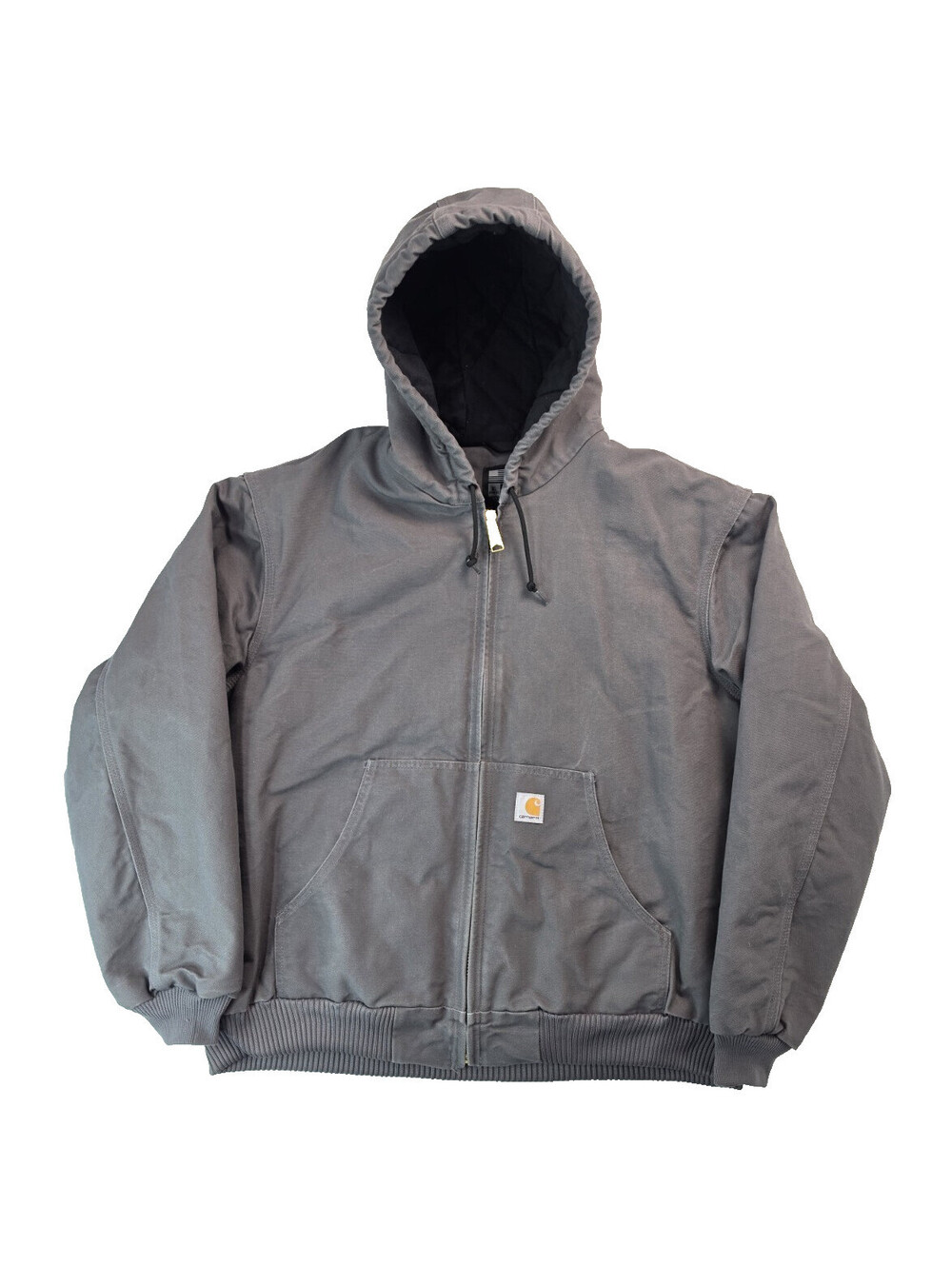 Carhartt Gray Duck Canvas Hooded Quilt Lined Jacket Mens Size XL Loose J140 GVL